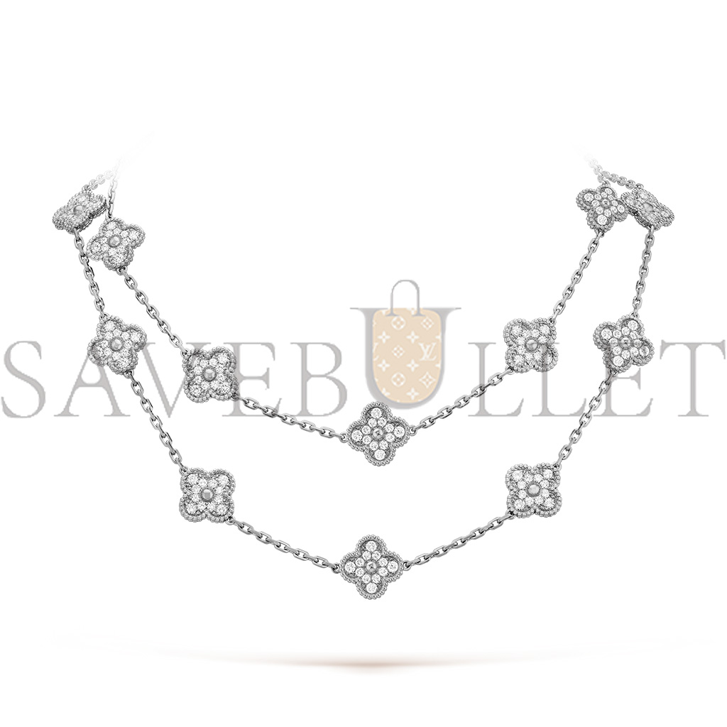 VAN CLEEF ARPELS VINTAGE ALHAMBRA LONG NECKLACE, 20 MOTIFS - WHITE GOLD, DIAMOND  VCARA43300